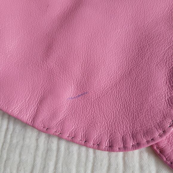 Vintage Black Rivet Womens L Bubblegum Pink Leather Jacket Collared Blazer - Picture 9 of 9